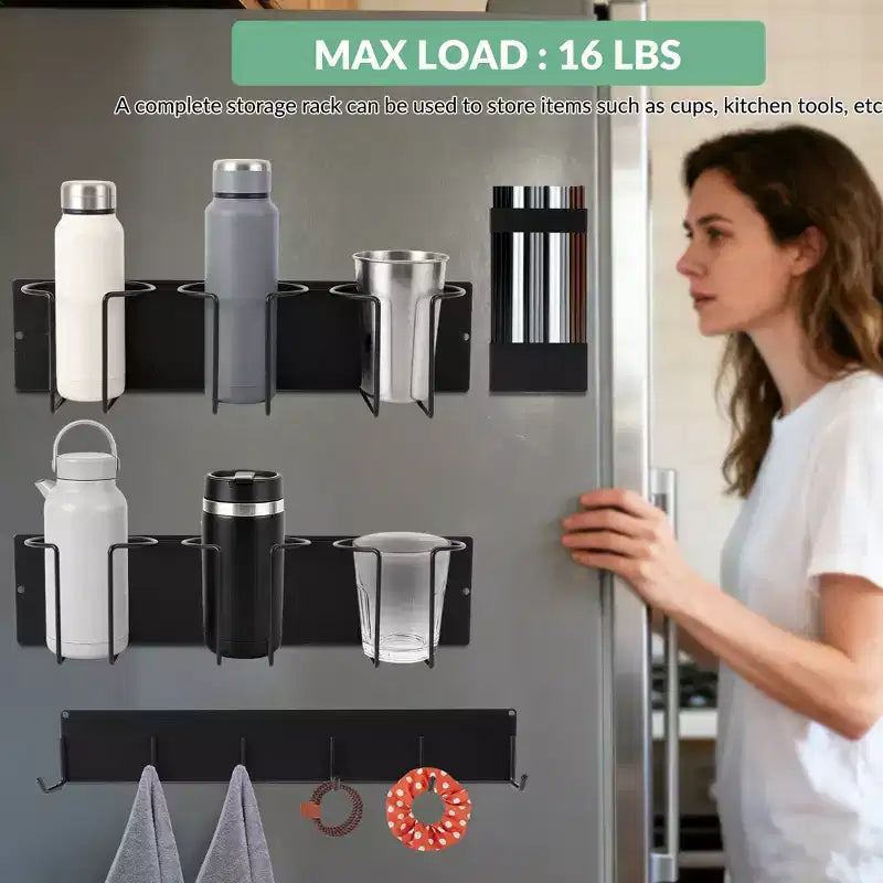 Magnetic Cup Holder for Refrigerator Side - Modular Space-Saving Organizer, Adjustable Strong Hold for Cups, Utensils (Fits Cups Under 8Cm Diameter)