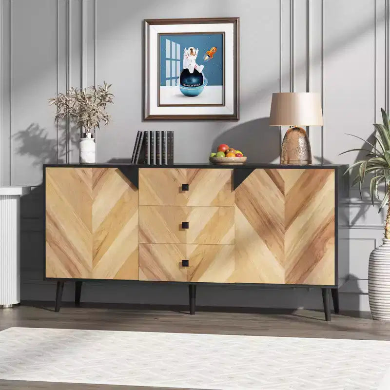 Buffet Cabinet Wood Finish Storage Free Standing Accent Cabinet, for Dining Room, Entryway,