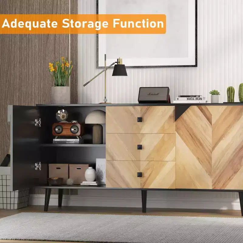 Buffet Cabinet Wood Finish Storage Free Standing Accent Cabinet, for Dining Room, Entryway,