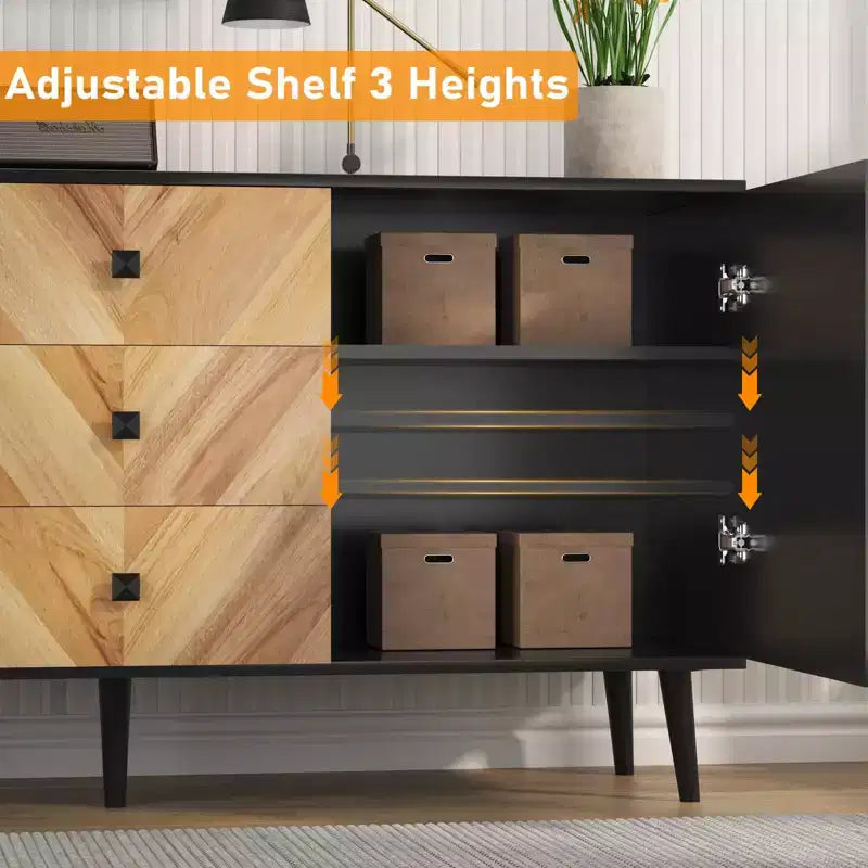 Buffet Cabinet Wood Finish Storage Free Standing Accent Cabinet, for Dining Room, Entryway,
