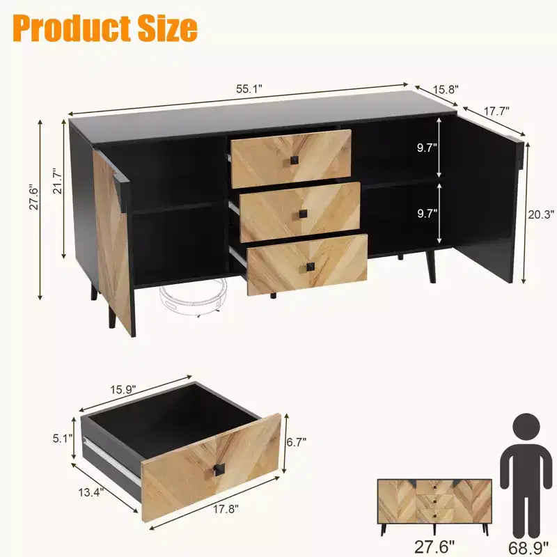 Buffet Cabinet Wood Finish Storage Free Standing Accent Cabinet, for Dining Room, Entryway,