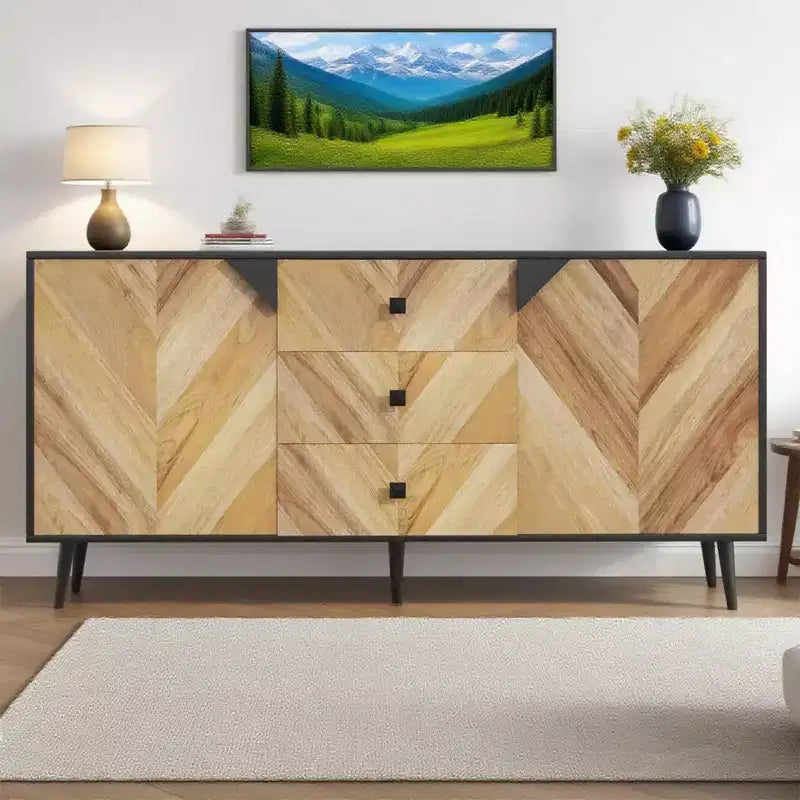 Buffet Cabinet Wood Finish Storage Free Standing Accent Cabinet, for Dining Room, Entryway,