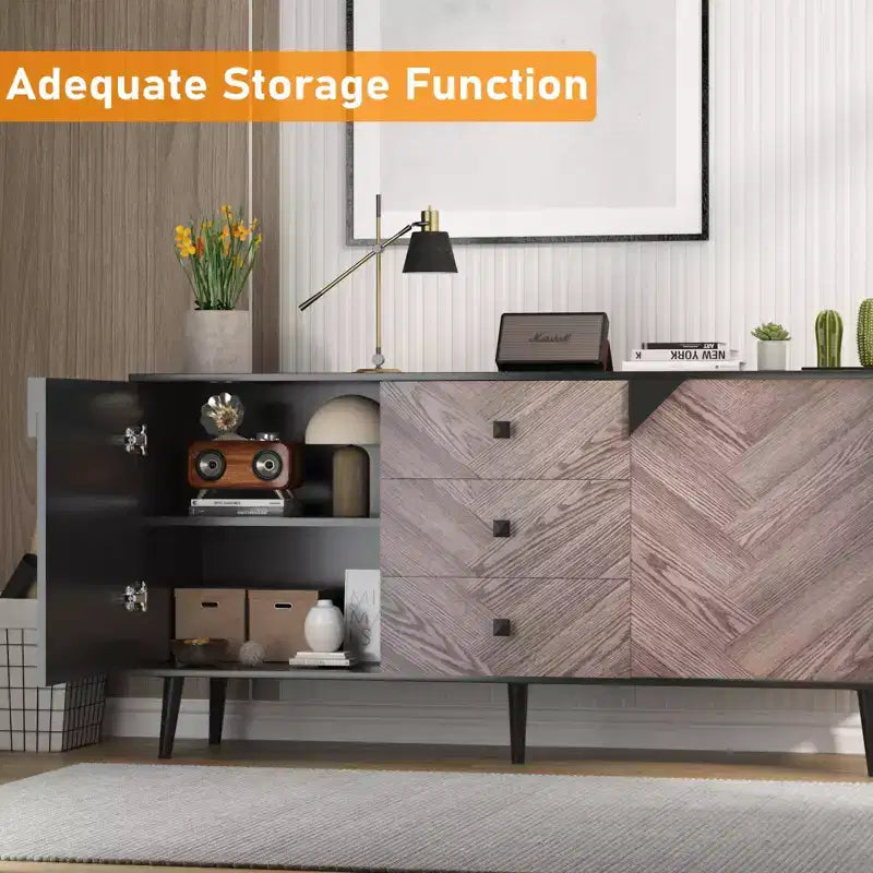 Buffet Cabinet Wood Finish Storage Free Standing Accent Cabinet, for Dining Room, Entryway,