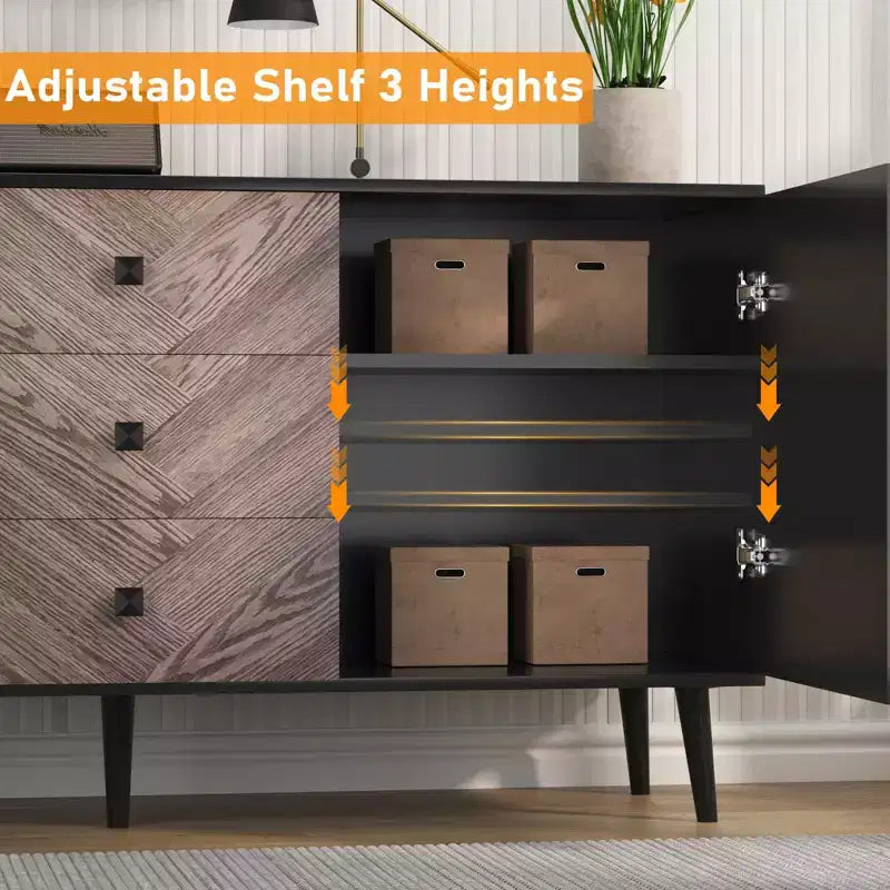 Buffet Cabinet Wood Finish Storage Free Standing Accent Cabinet, for Dining Room, Entryway,