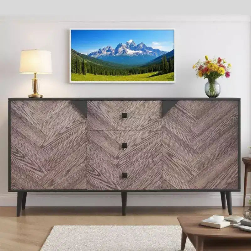 Buffet Cabinet Wood Finish Storage Free Standing Accent Cabinet, for Dining Room, Entryway,