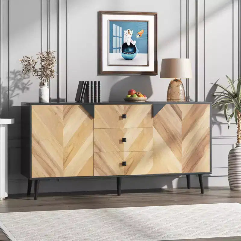 Buffet Cabinet Wood Finish Storage Free Standing Accent Cabinet, for Dining Room, Entryway,