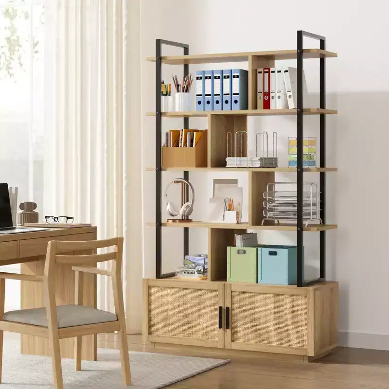 Bookshelf,Bookshelves with Open Display Shelves,71.1 Inch Tall Industrial Bookcase with Storage Door, Bookcase with Metal Frame for Living Room