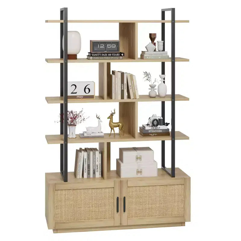 Bookshelf,Bookshelves with Open Display Shelves,71.1 Inch Tall Industrial Bookcase with Storage Door, Bookcase with Metal Frame for Living Room