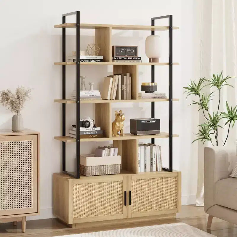 Bookshelf,Bookshelves with Open Display Shelves,71.1 Inch Tall Industrial Bookcase with Storage Door, Bookcase with Metal Frame for Living Room