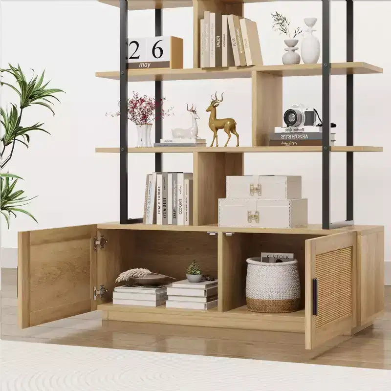 Bookshelf,Bookshelves with Open Display Shelves,71.1 Inch Tall Industrial Bookcase with Storage Door, Bookcase with Metal Frame for Living Room