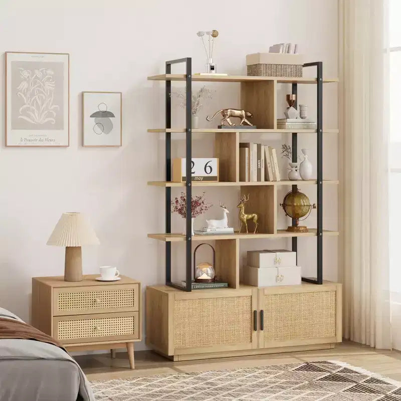 Bookshelf,Bookshelves with Open Display Shelves,71.1 Inch Tall Industrial Bookcase with Storage Door, Bookcase with Metal Frame for Living Room