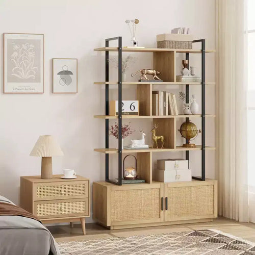Bookshelf,Bookshelves with Open Display Shelves,71.1 Inch Tall Industrial Bookcase with Storage Door, Bookcase with Metal Frame for Living Room