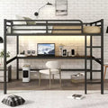 Bellemave Metal Queen Loft Bed with Desk, USB Ports, Power Outlet & LED Lights, Space-Saving Noise-Free Design, Sturdy Frame, Black