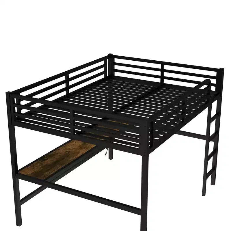 Bellemave Metal Queen Loft Bed with Desk, USB Ports, Power Outlet & LED Lights, Space-Saving Noise-Free Design, Sturdy Frame, Black