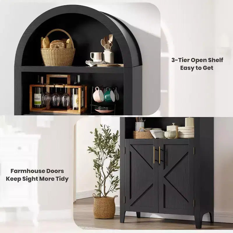 Arched 5-Tier Bookcase with Doors, Modern Display Shelf & Storage Cabinet for Home Office, Living Room or Library