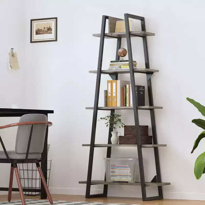 5-Tier A-Shaped Bookshelf, A-Shaped Bookcase Industrial Ladder Shelf Open Display Shelves with Metal Frame, Plant Stand Shelf Living Room, Office