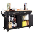 Okak Kitchen Island With Storage and Rubber Wood Countertop, 5 Wheels Kitchen Cart with Ample Storage, Countertop Organizer for Dining Room