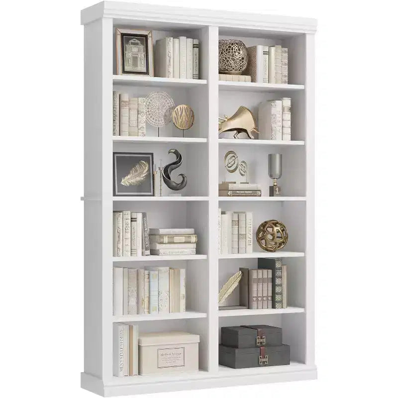 Acekool Bookcase 74.5 in Tall, 6-Tier Double Wide with 12 Cubbies, Extra Large Storage for Living Room Office Library, 46.1 W x 12.4 D