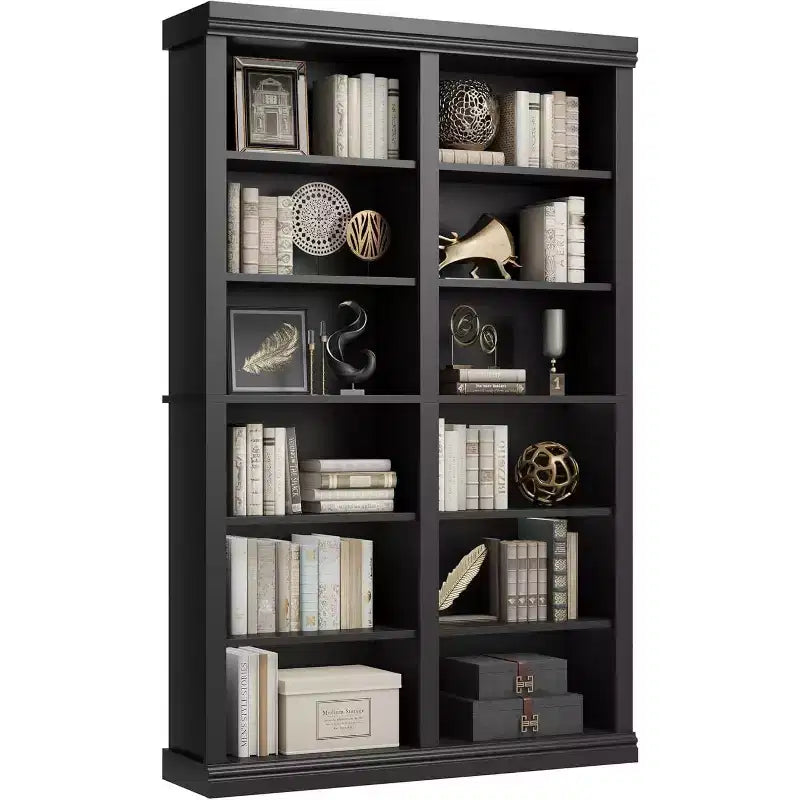 Acekool Bookcase 74.5 in Tall, 6-Tier Double Wide with 12 Cubbies, Extra Large Storage for Living Room Office Library, 46.1 W x 12.4 D