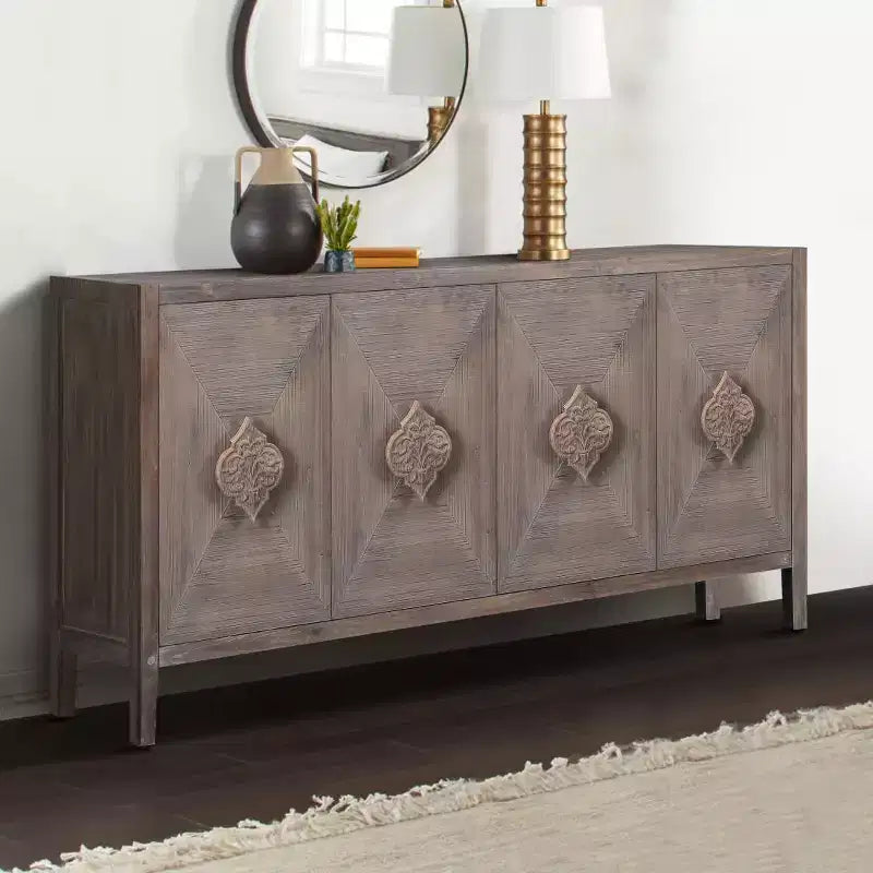Retro 4-Door Buffet Sideboard, Large Kitchen Storage Cabinet, Stylish Entryway Console Table with Adjustable Shelves