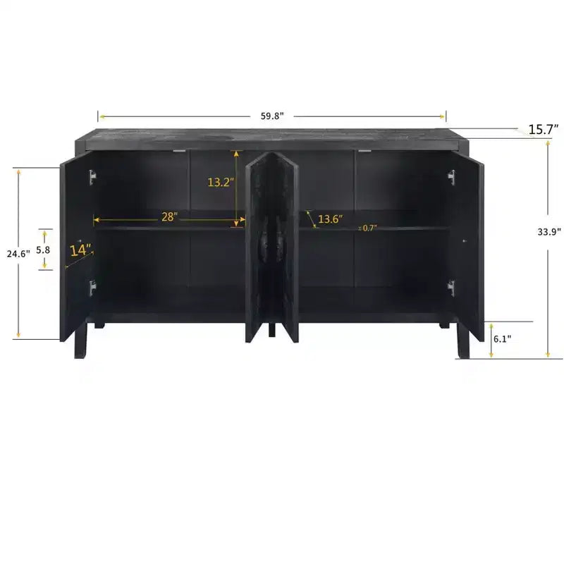 Retro 4-Door Buffet Sideboard, Large Kitchen Storage Cabinet, Stylish Entryway Console Table with Adjustable Shelves