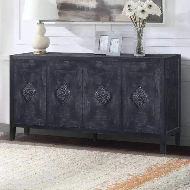 Retro 4-Door Buffet Sideboard, Large Kitchen Storage Cabinet, Stylish Entryway Console Table with Adjustable Shelves