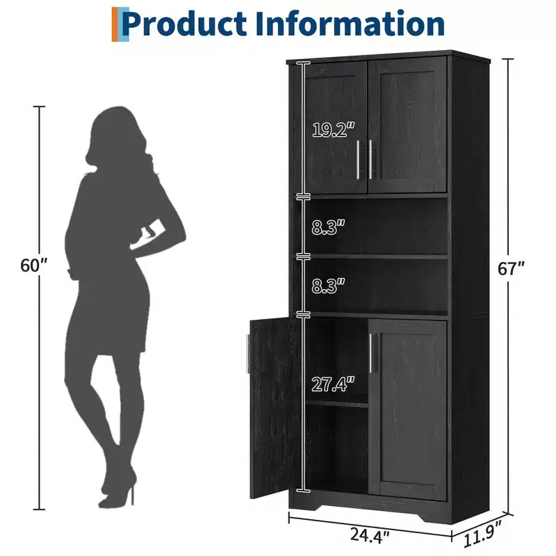 67 Tall Storage Cabinet, Kitchen Pantry Cabinet with Adjustable Shelves, Open Compartments, for Kitchen, Hallway, Living Room, Home Office