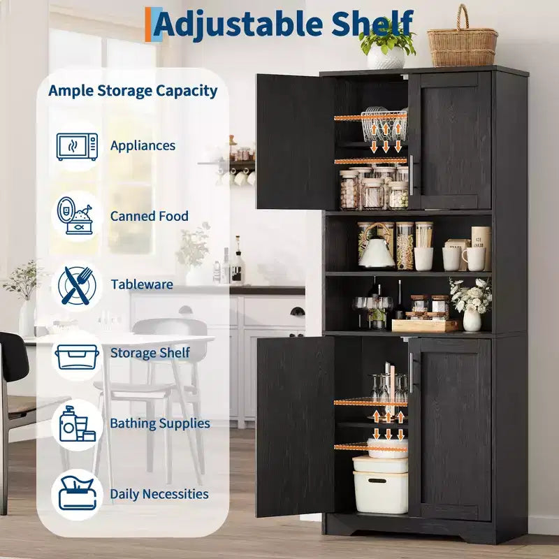 67 Tall Storage Cabinet, Kitchen Pantry Cabinet with Adjustable Shelves, Open Compartments, for Kitchen, Hallway, Living Room, Home Office