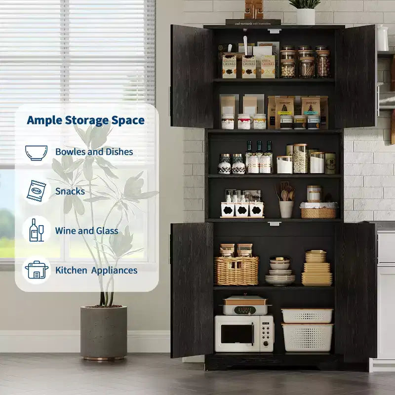 67 Tall Storage Cabinet, Kitchen Pantry Cabinet with Adjustable Shelves, Open Compartments, for Kitchen, Hallway, Living Room, Home Office