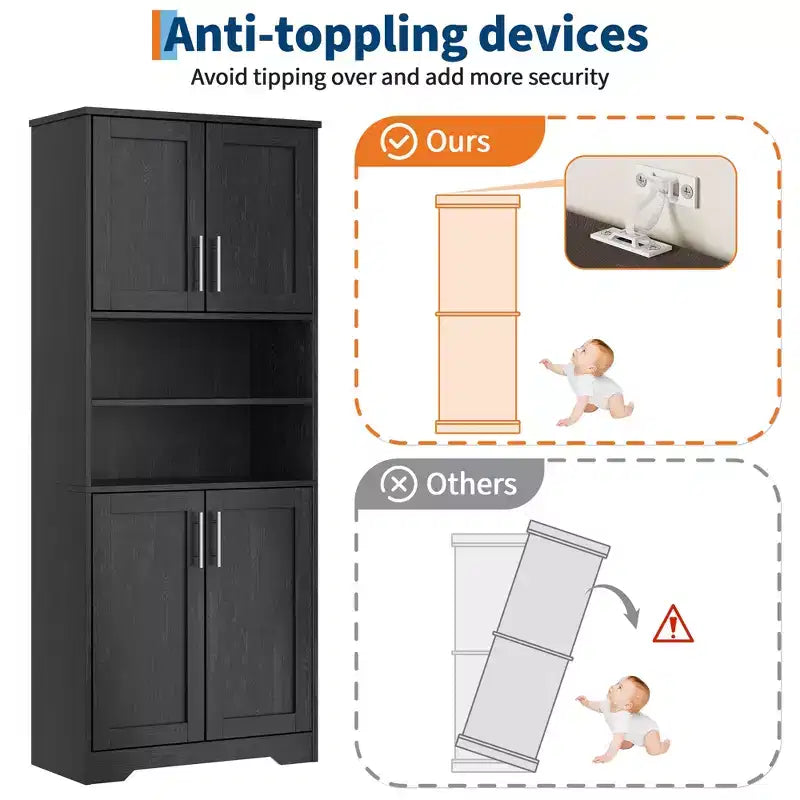 67 Tall Storage Cabinet, Kitchen Pantry Cabinet with Adjustable Shelves, Open Compartments, for Kitchen, Hallway, Living Room, Home Office