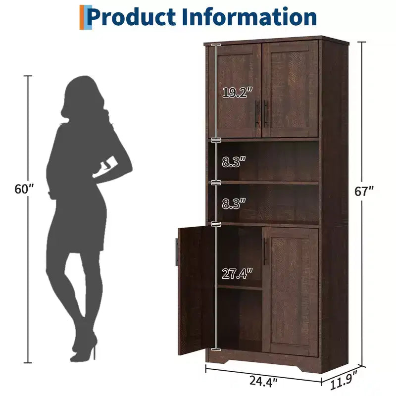 67 Tall Storage Cabinet, Kitchen Pantry Cabinet with Adjustable Shelves, Open Compartments, for Kitchen, Hallway, Living Room, Home Office