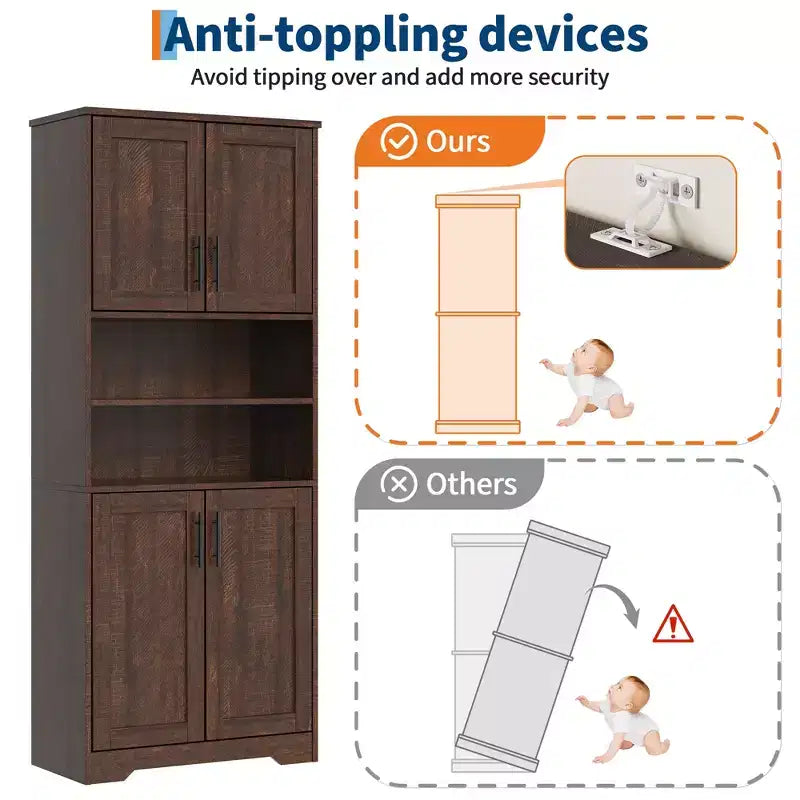 67 Tall Storage Cabinet, Kitchen Pantry Cabinet with Adjustable Shelves, Open Compartments, for Kitchen, Hallway, Living Room, Home Office