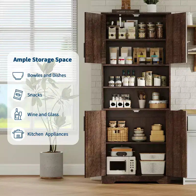 67 Tall Storage Cabinet, Kitchen Pantry Cabinet with Adjustable Shelves, Open Compartments, for Kitchen, Hallway, Living Room, Home Office