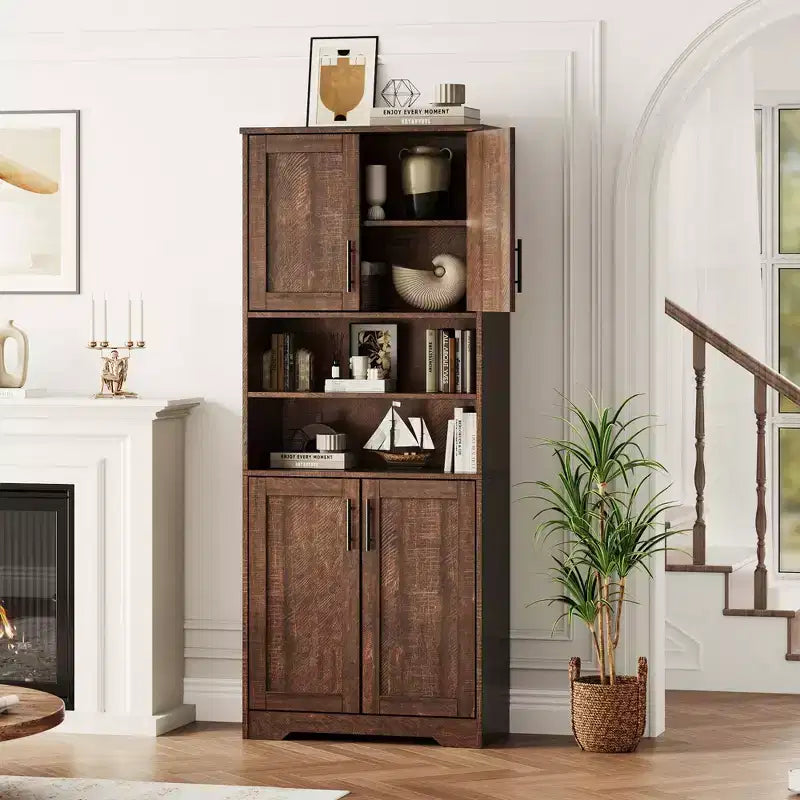 67 Tall Storage Cabinet, Kitchen Pantry Cabinet with Adjustable Shelves, Open Compartments, for Kitchen, Hallway, Living Room, Home Office