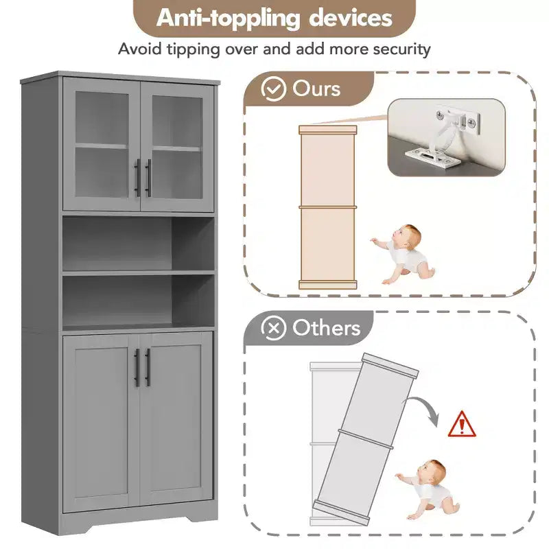 67 Tall Storage Cabinet, Kitchen Pantry Cabinet with Adjustable Shelves, Open Compartments, for Kitchen, Hallway, Living Room, Home Office