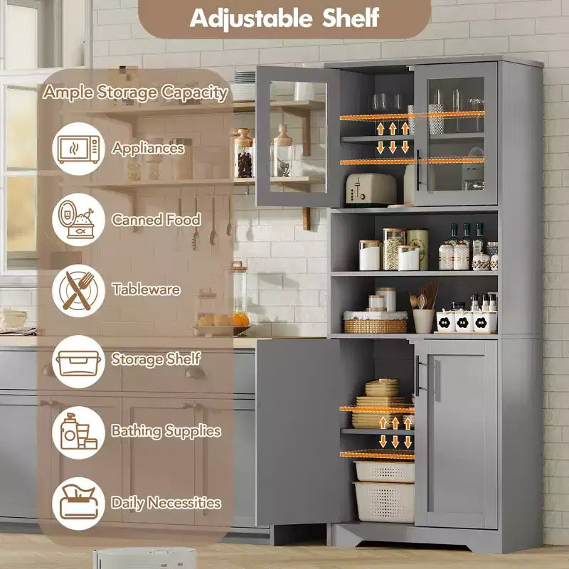 67 Tall Storage Cabinet, Kitchen Pantry Cabinet with Adjustable Shelves, Open Compartments, for Kitchen, Hallway, Living Room, Home Office
