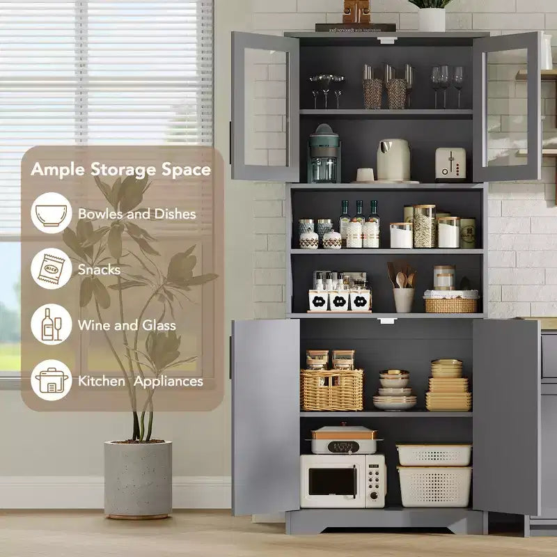 67 Tall Storage Cabinet, Kitchen Pantry Cabinet with Adjustable Shelves, Open Compartments, for Kitchen, Hallway, Living Room, Home Office