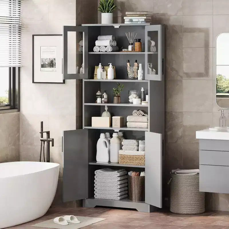 67 Tall Storage Cabinet, Kitchen Pantry Cabinet with Adjustable Shelves, Open Compartments, for Kitchen, Hallway, Living Room, Home Office
