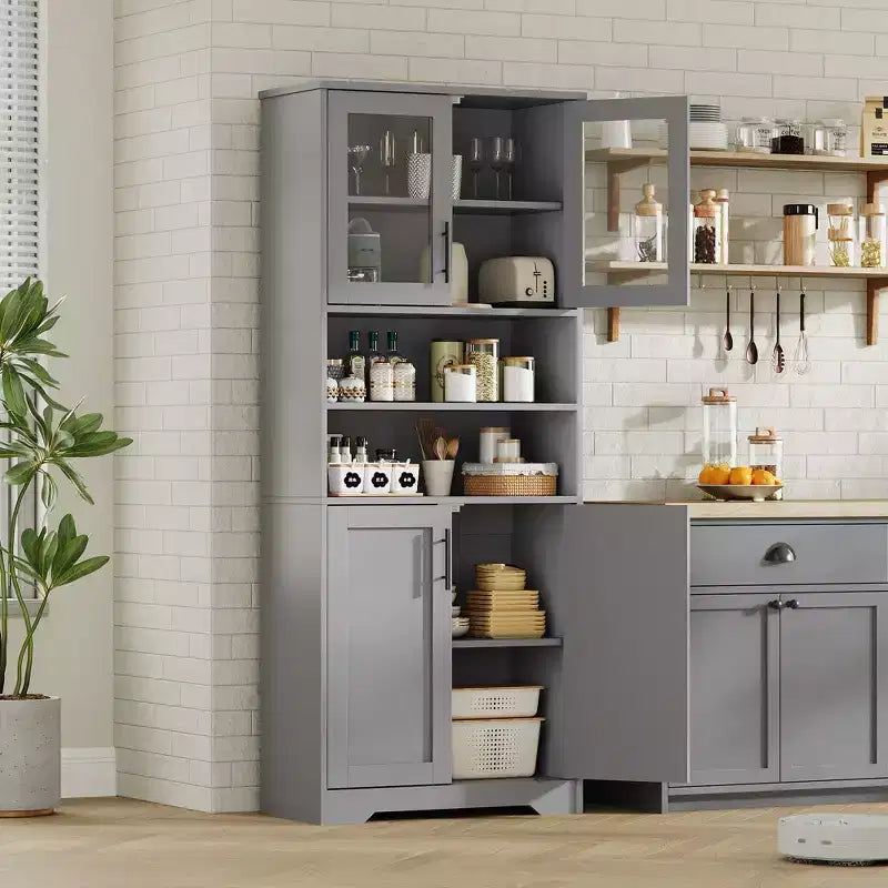 67 Tall Storage Cabinet, Kitchen Pantry Cabinet with Adjustable Shelves, Open Compartments, for Kitchen, Hallway, Living Room, Home Office