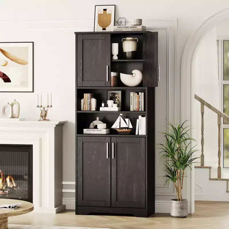 67 Tall Storage Cabinet, Kitchen Pantry Cabinet with Adjustable Shelves, Open Compartments, for Kitchen, Hallway, Living Room, Home Office