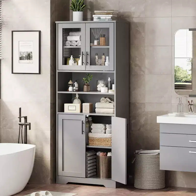 67 Tall Storage Cabinet, Kitchen Pantry Cabinet with Adjustable Shelves, Open Compartments, for Kitchen, Hallway, Living Room, Home Office