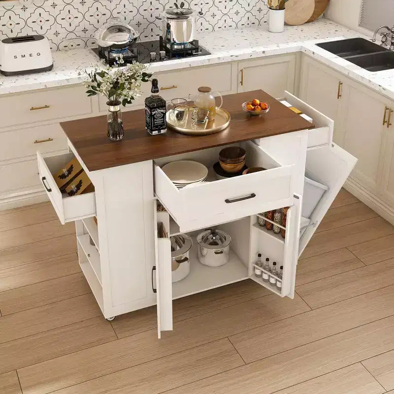 Okak Movable Rustic Kitchen Island Cart with Wheels & Power Outlet,Wood Top Bar Table Storage Cabinet for Kitchen,Dining Room