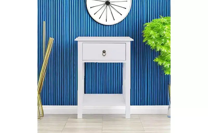 Bonnlo White Nightstand, Small Nightstand with Drawer & Shelf
