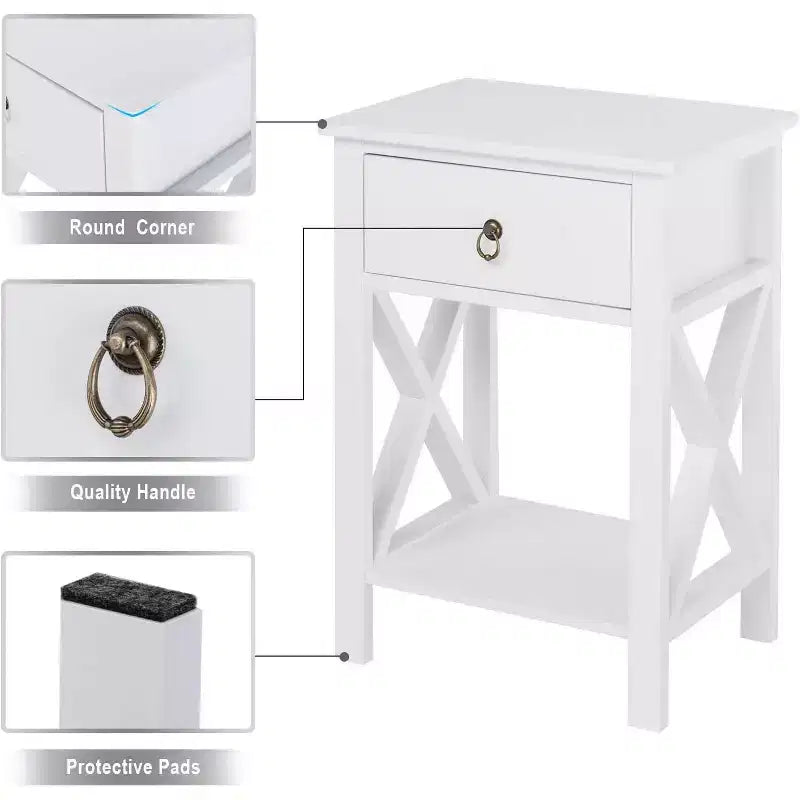Bonnlo White Nightstand, Small Nightstand with Drawer & Shelf