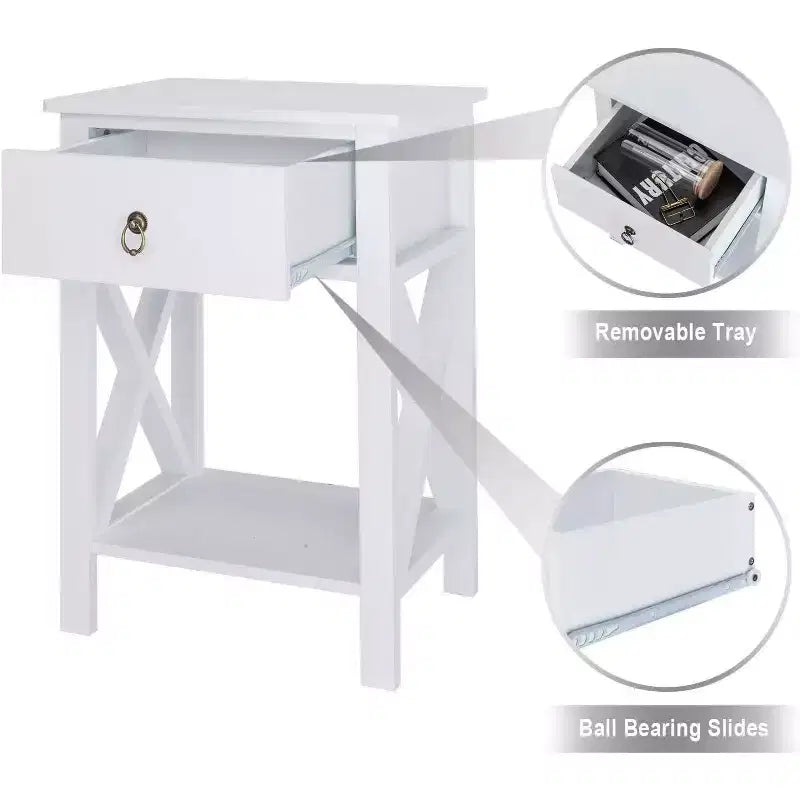 Bonnlo White Nightstand, Small Nightstand with Drawer & Shelf