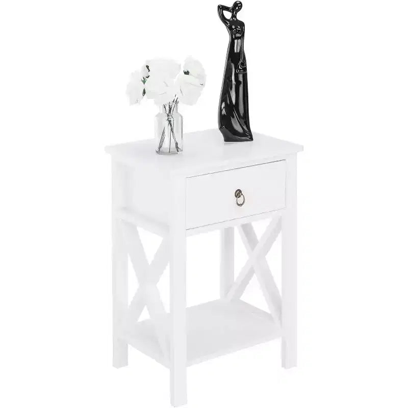 Bonnlo White Nightstand, Small Nightstand with Drawer & Shelf