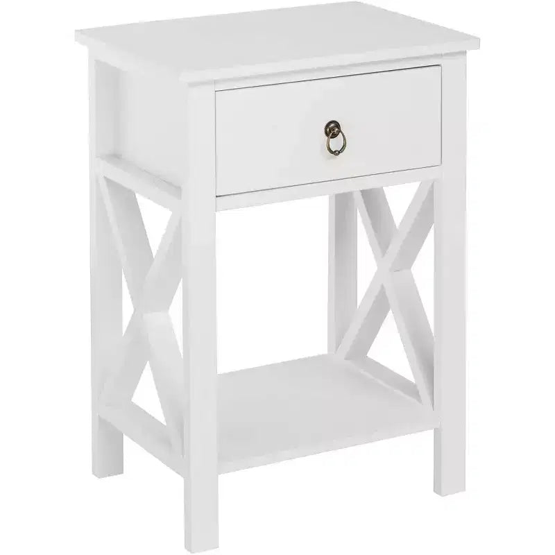Bonnlo White Nightstand, Small Nightstand with Drawer & Shelf