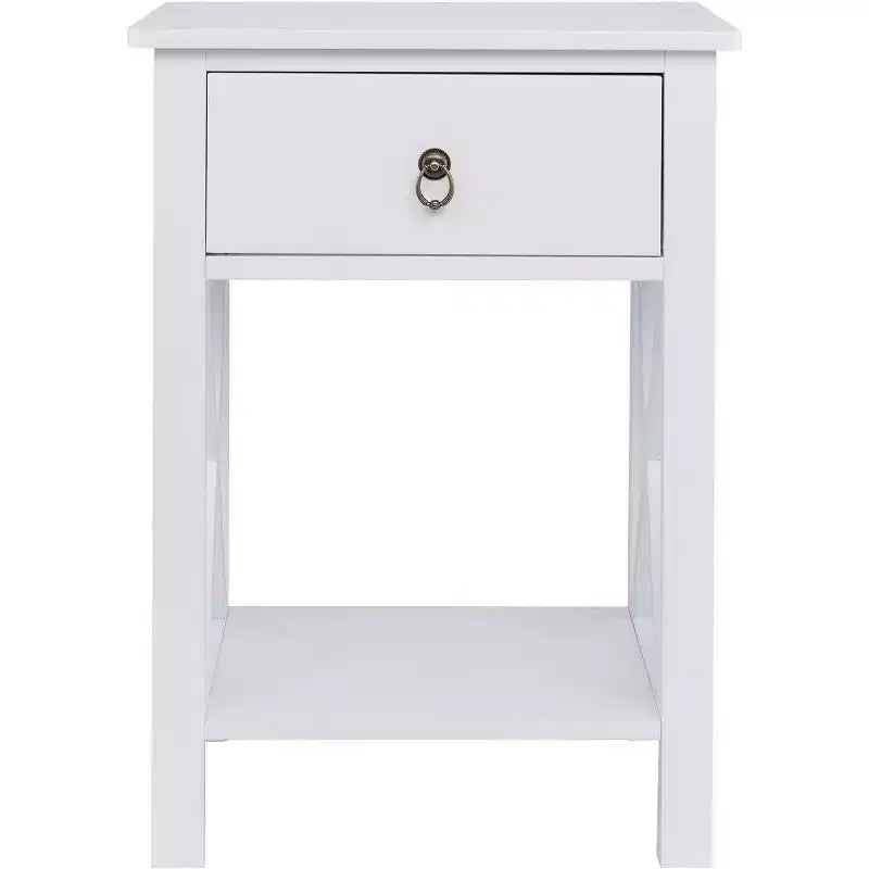Bonnlo White Nightstand, Small Nightstand with Drawer & Shelf