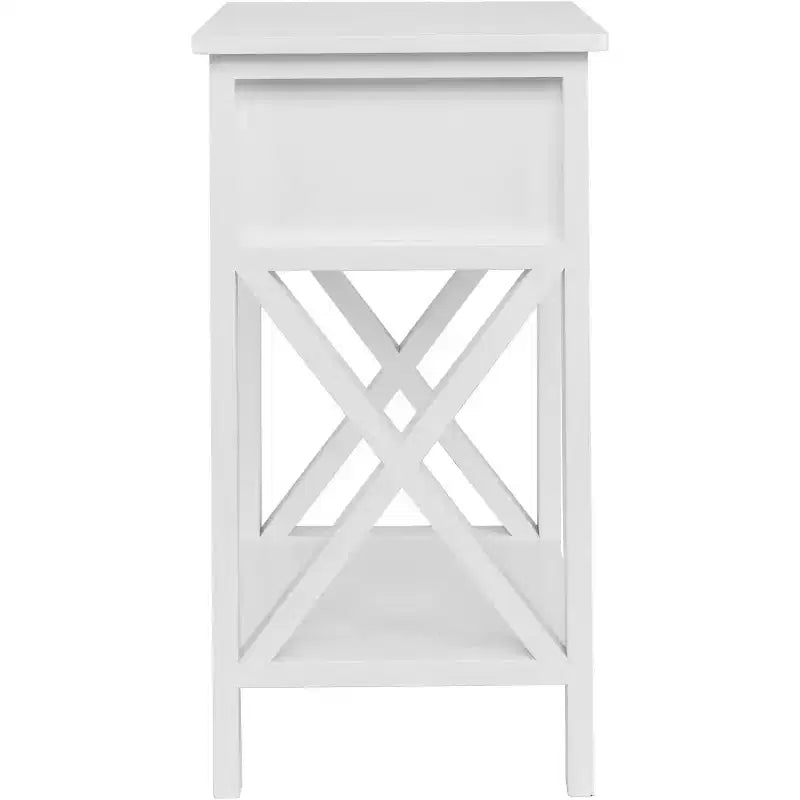 Bonnlo White Nightstand, Small Nightstand with Drawer & Shelf