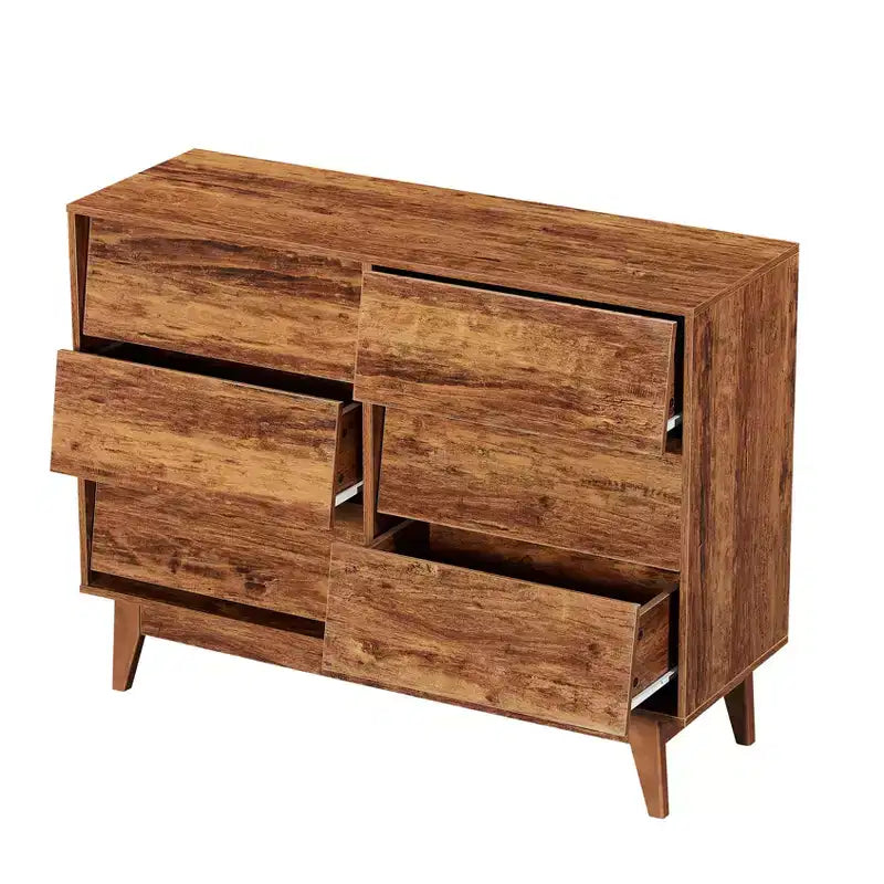 6 Drawer Dresser for Bedroom, Vintage Wide Chest of Drawers with Bevel Design, Accent Double Dresser Storage Organizers